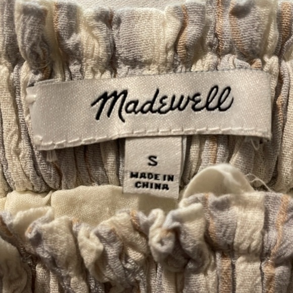 Madewell Women Skirt Small Smocked Pull On Mini Cool Fog Striped Coastal Cowgirl - Picture 11 of 11